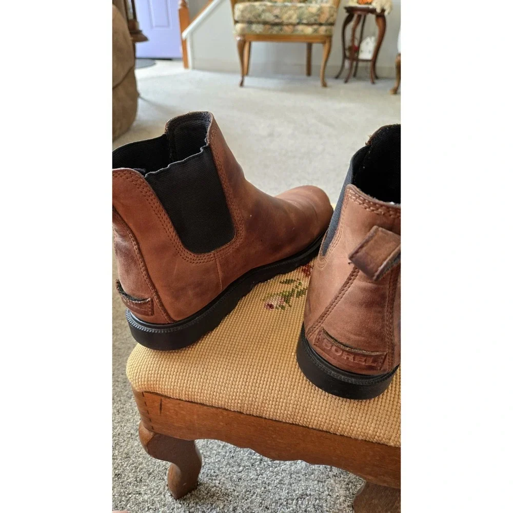 Sorel Chelsea Boots Womens 8 Brown Leather Waterproof Ankle Pull On